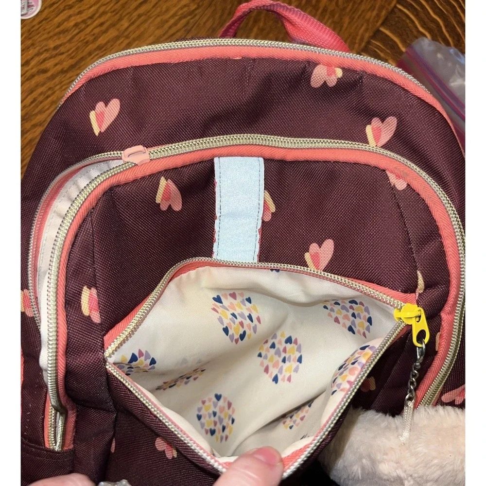 Kids Heart Print Backpack Pink Purple School Book Bag Travel Daypack Cute